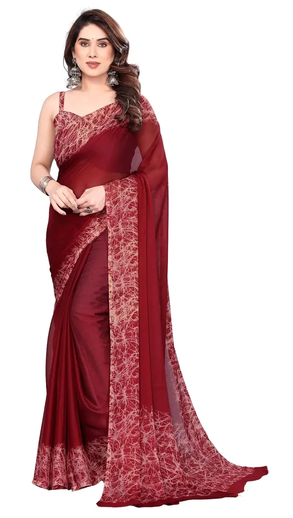 Maroon_Polyester_Plain_Chiffon_Saree_For_Women