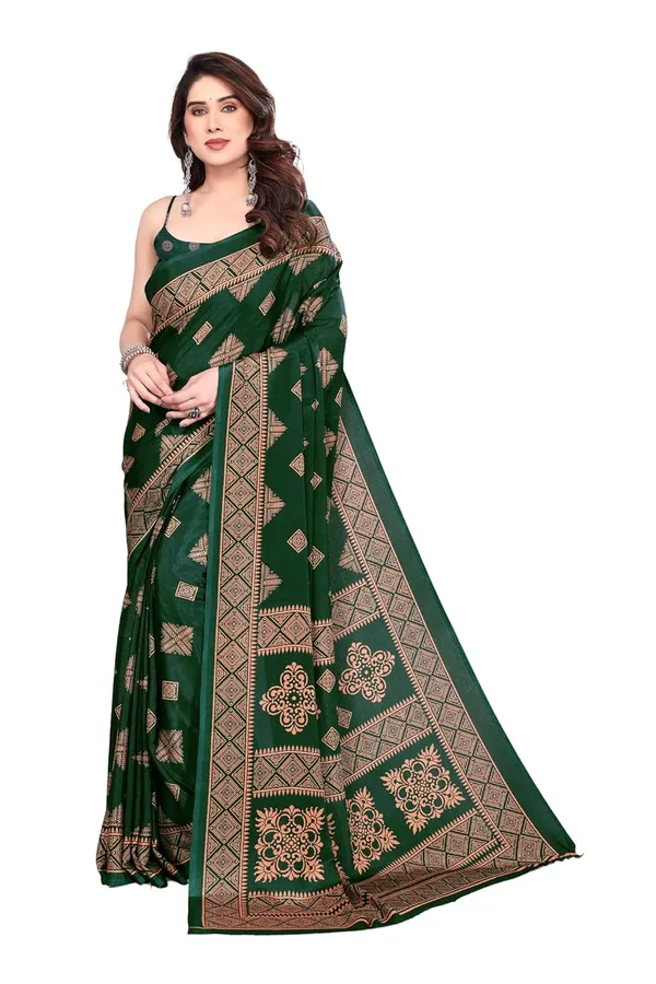 Bottle_Green_Polyester_Printed_Chiffon_Saree_For_Women