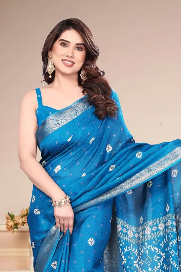 Blue_Silk_Bandhani_Marshmallow_Saree_For_Women
