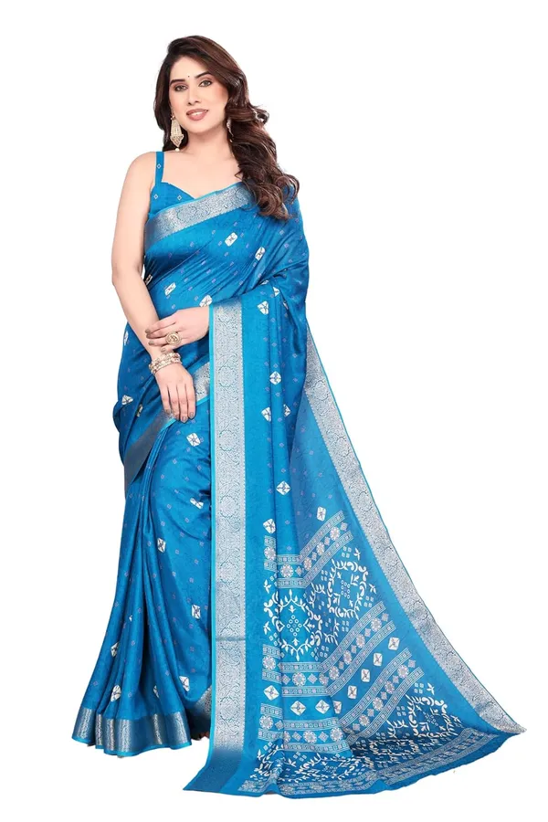 Blue_Silk_Bandhani_Marshmallow_Saree_For_Women