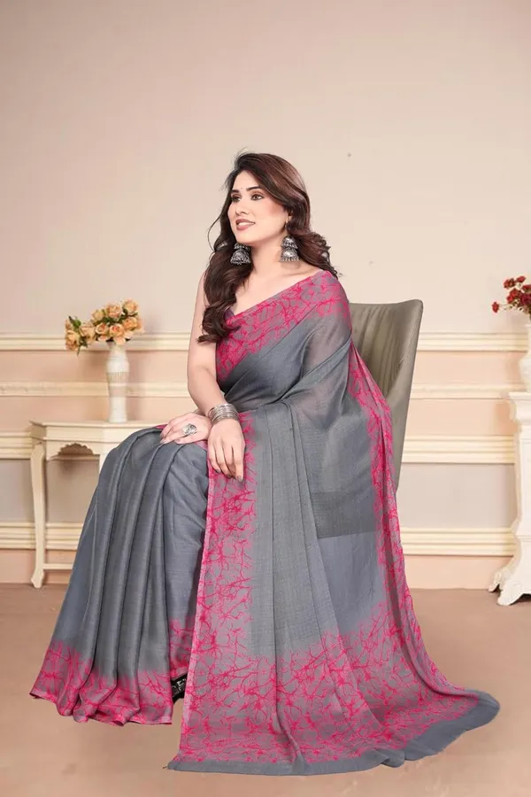Grey_Polyester_Plain_Chiffon_Saree_For_Women