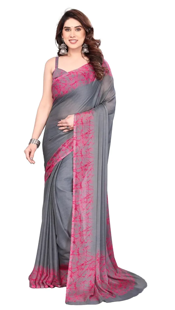 Grey_Polyester_Plain_Chiffon_Saree_For_Women