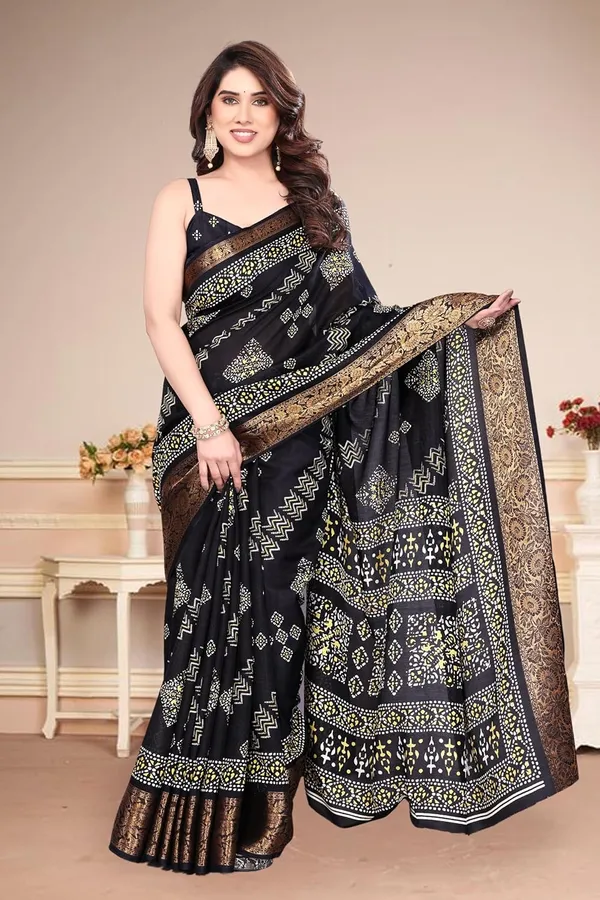 Black_Cotton_Blend_Dola_Silk_Saree_For_Women