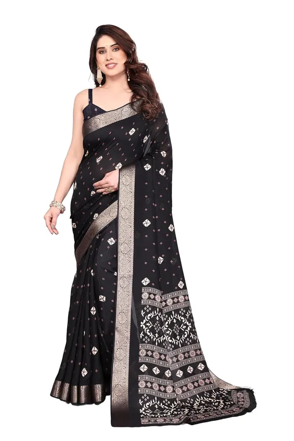 Black_Silk_Bandhani_Marshmallow_Saree_For_Women