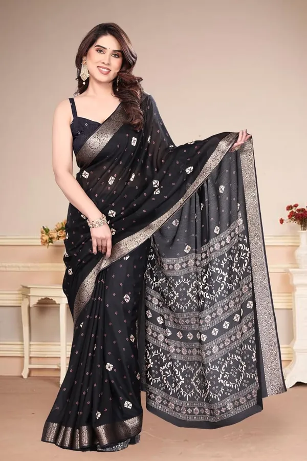 Black_Silk_Bandhani_Marshmallow_Saree_For_Women