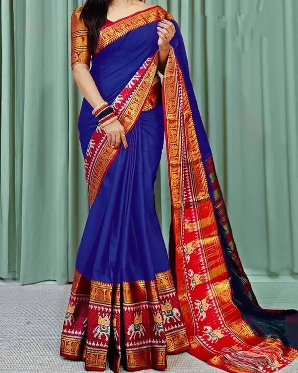 Royal_Blue_Cotton_Blend_Narayanpet_Cotton_Silk_Saree_For_Women