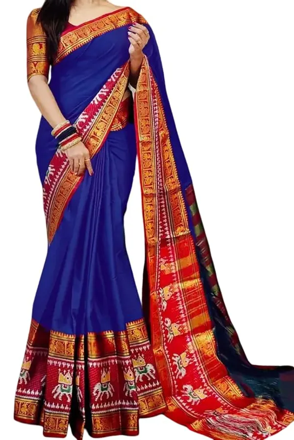 Royal_Blue_Cotton_Blend_Narayanpet_Cotton_Silk_Saree_For_Women