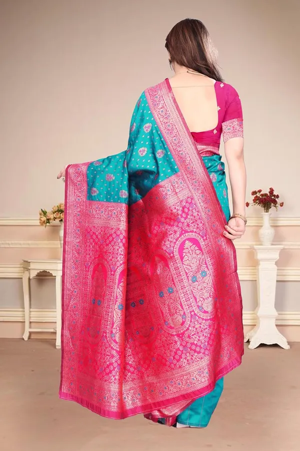 Turquoise_Silk_Banarasi_Silk_Saree_For_Women