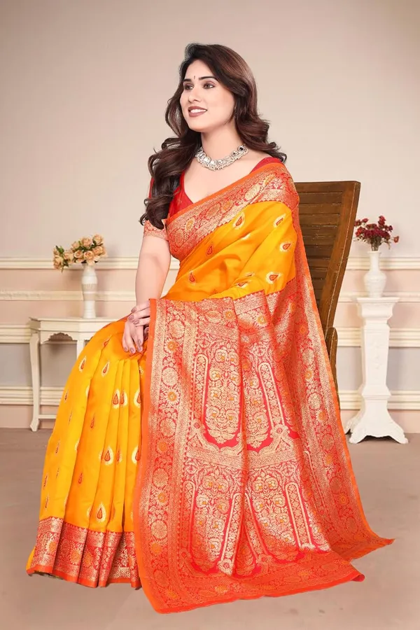 Yellow_Silk_Banarasi_Silk_Saree_For_Women