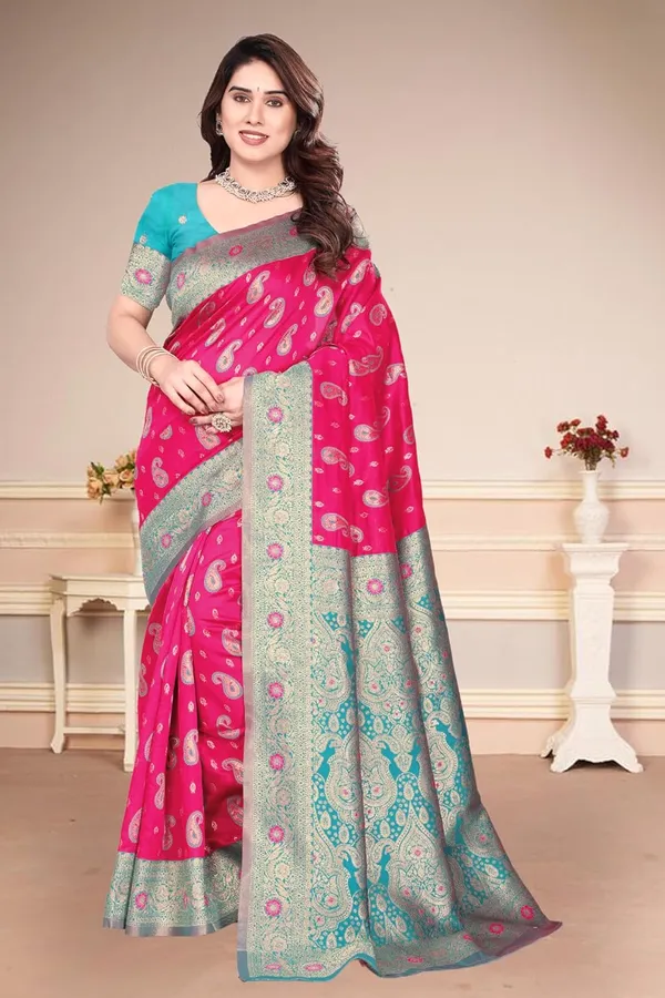 Pink_Silk_Printed_Chiffon_Saree_For_Women