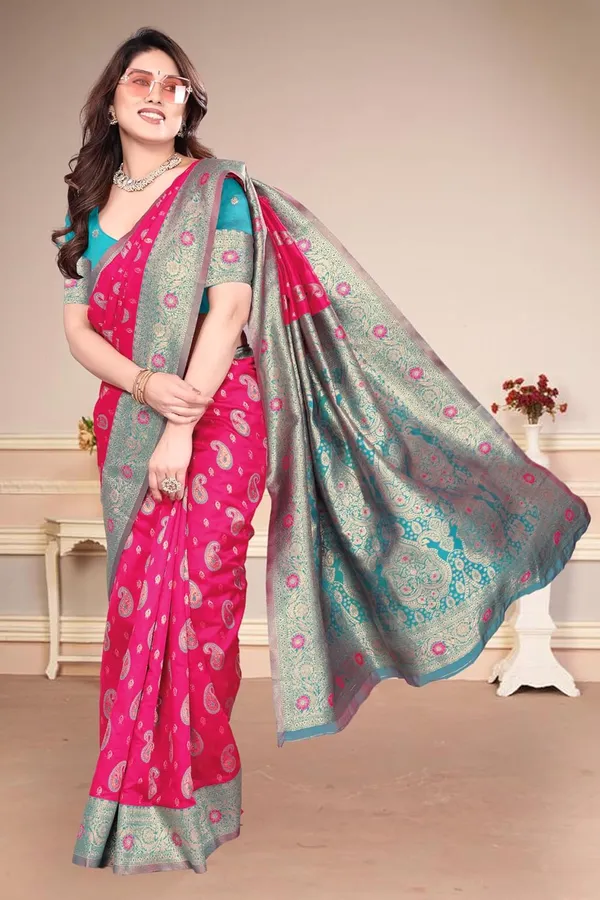 Pink_Silk_Printed_Chiffon_Saree_For_Women