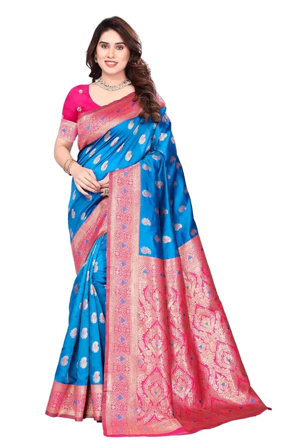 Sky_Blue_Silk_Banarasi_Silk_Saree_For_Women