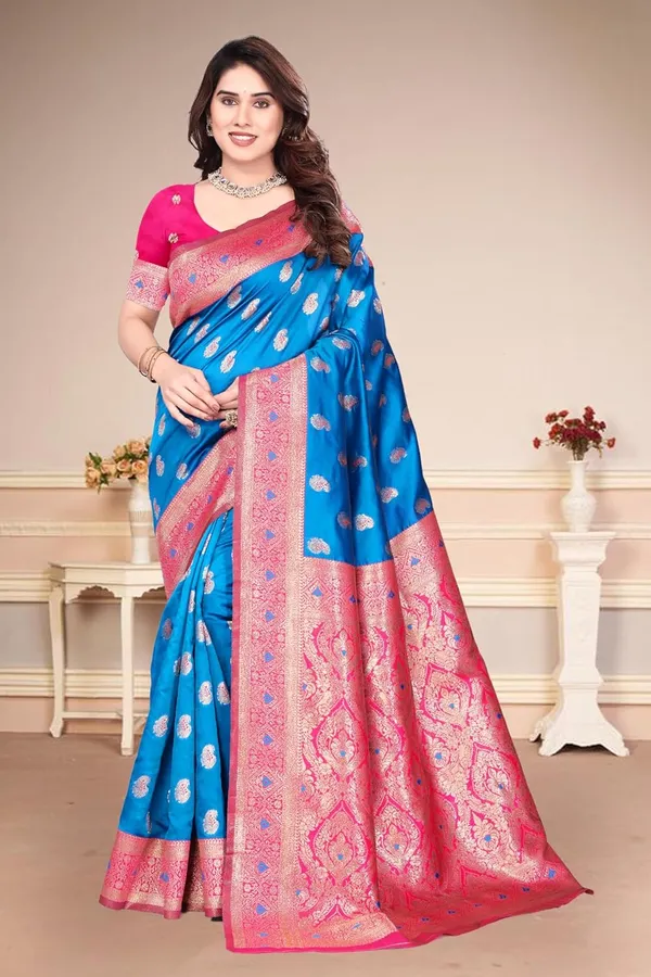 Sky_Blue_Silk_Banarasi_Silk_Saree_For_Women