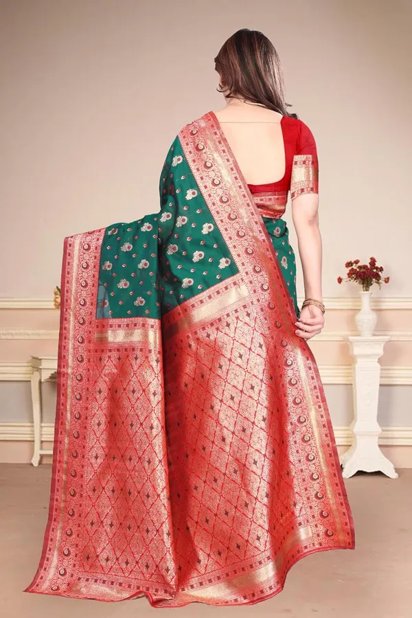 Dark_Green_Silk_Zari_Chiffon_Saree_For_Women