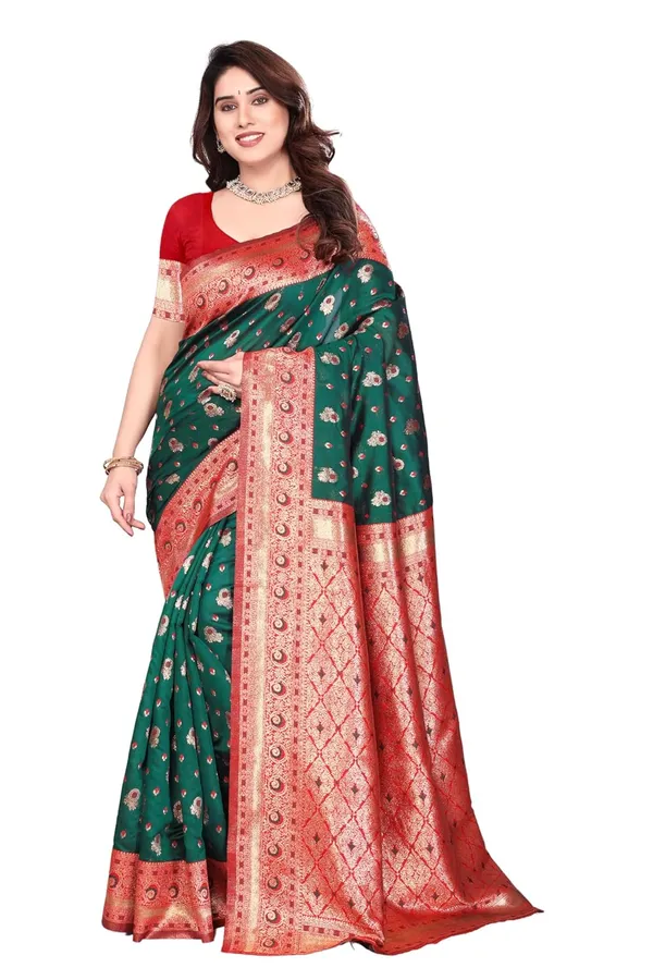 Dark_Green_Silk_Zari_Chiffon_Saree_For_Women