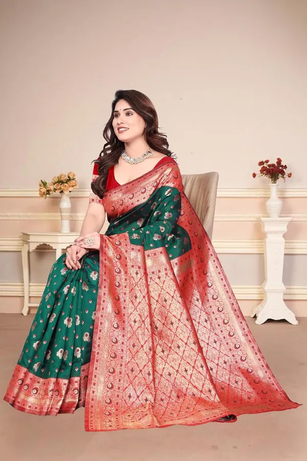 Dark_Green_Silk_Zari_Chiffon_Saree_For_Women