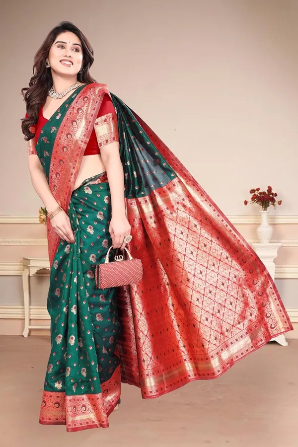 Dark_Green_Silk_Zari_Chiffon_Saree_For_Women