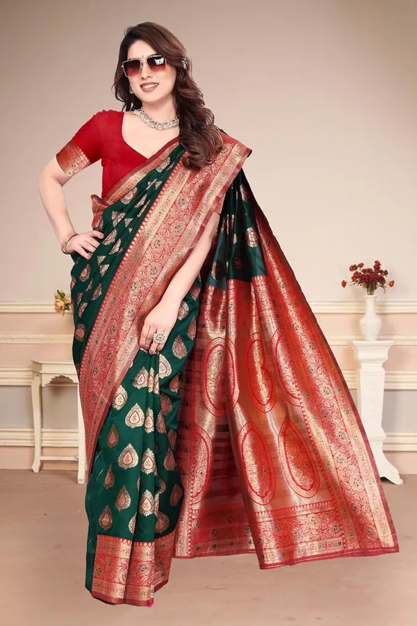 Bottle_Green_Silk_Printed_Chiffon_Saree_For_Women