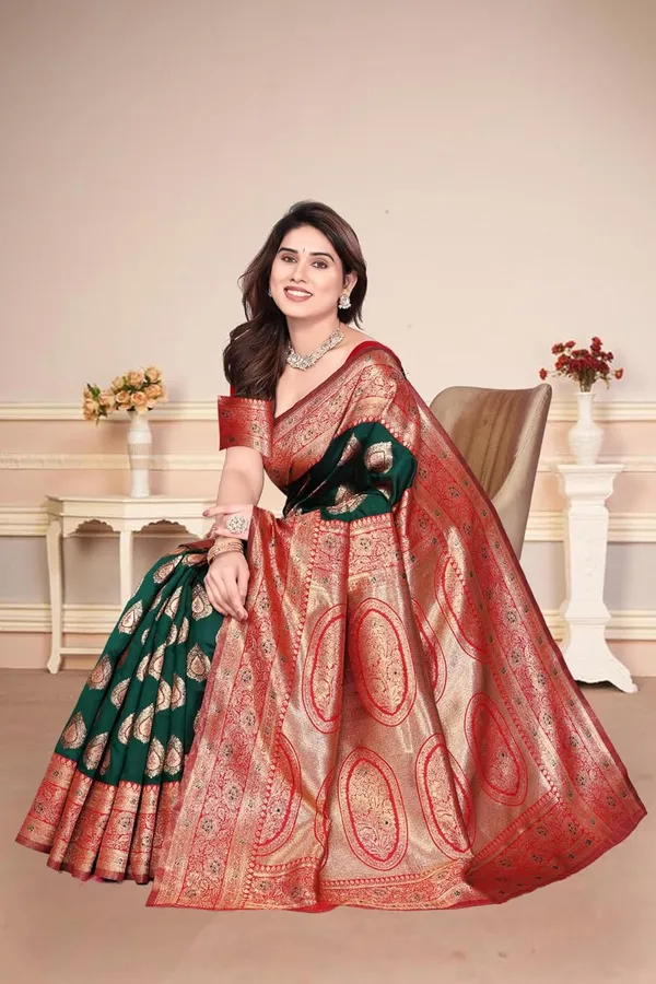 Bottle_Green_Silk_Printed_Chiffon_Saree_For_Women