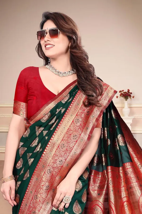 Bottle_Green_Silk_Printed_Chiffon_Saree_For_Women