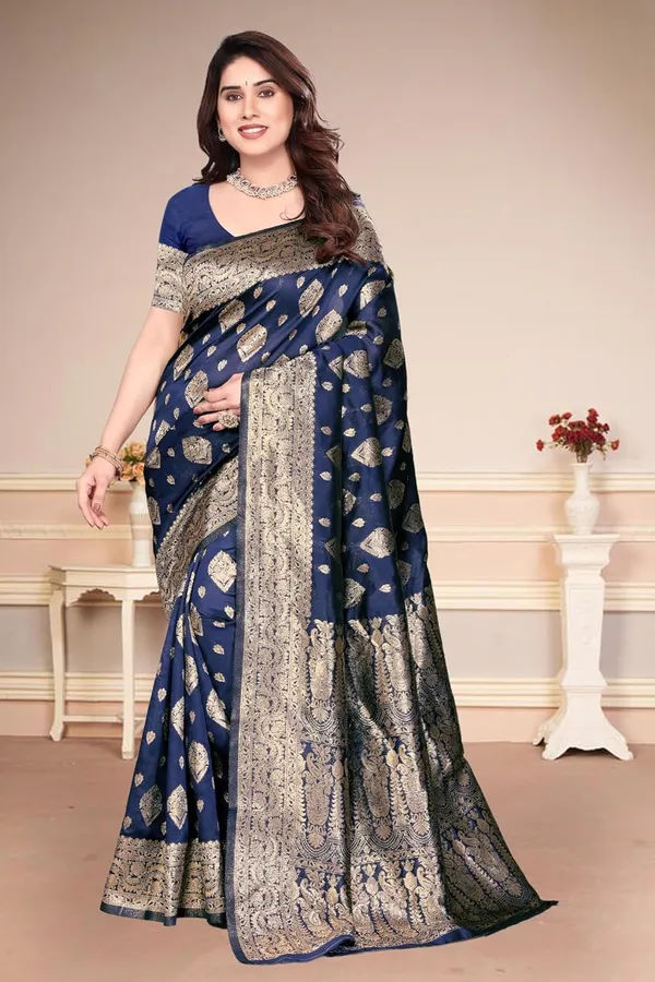 Dark_Blue_Silk_Banarasi_Silk_Saree_For_Women