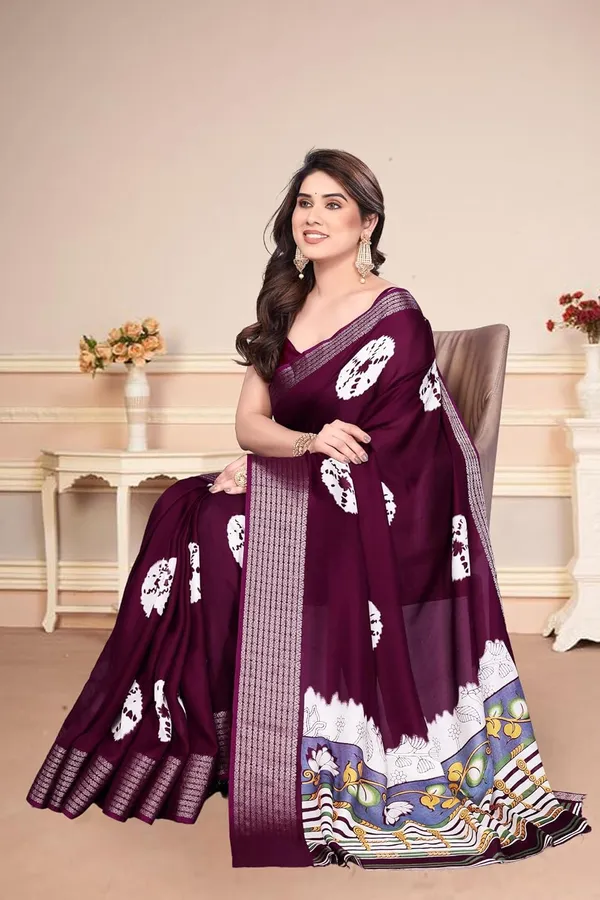 Wine_Silk_Printed_Chiffon_Saree_For_Women