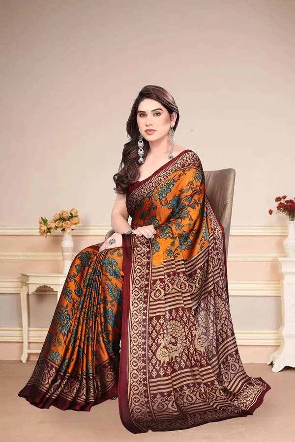 Orange_Polyester_Chiffon_Georgette_Saree_For_Women