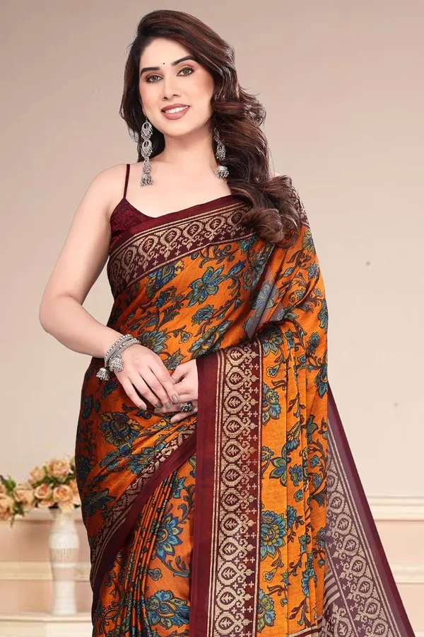 Orange_Polyester_Chiffon_Georgette_Saree_For_Women