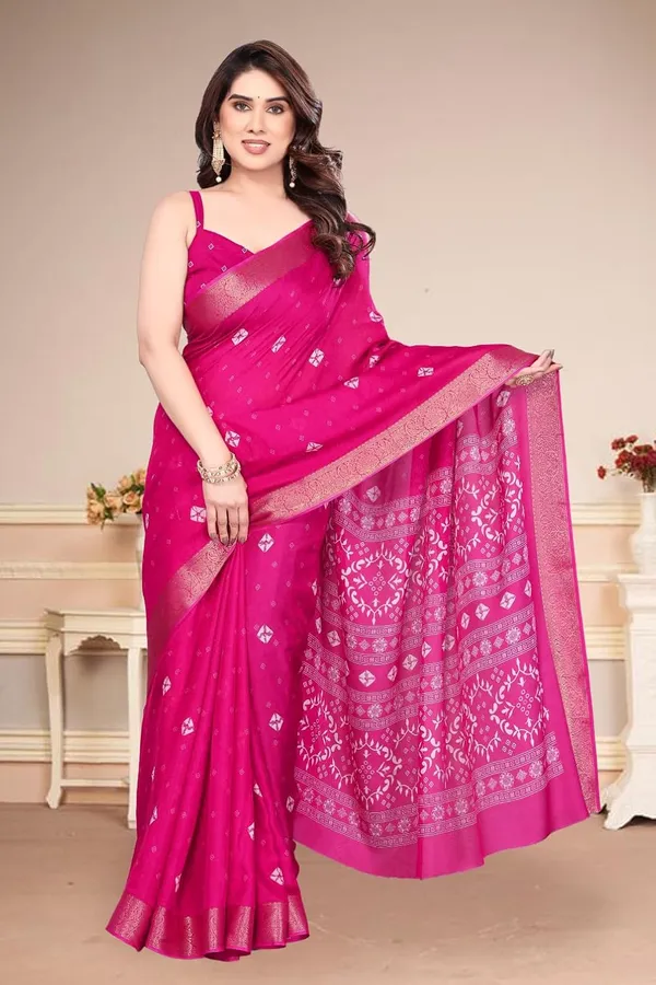 Hot_Pink_Silk_Printed_Chiffon_Saree_For_Women