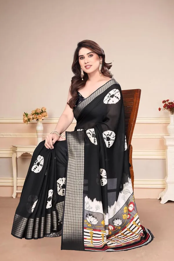 Black_Silk_Bandhani_Marshmallow_Saree_For_Women