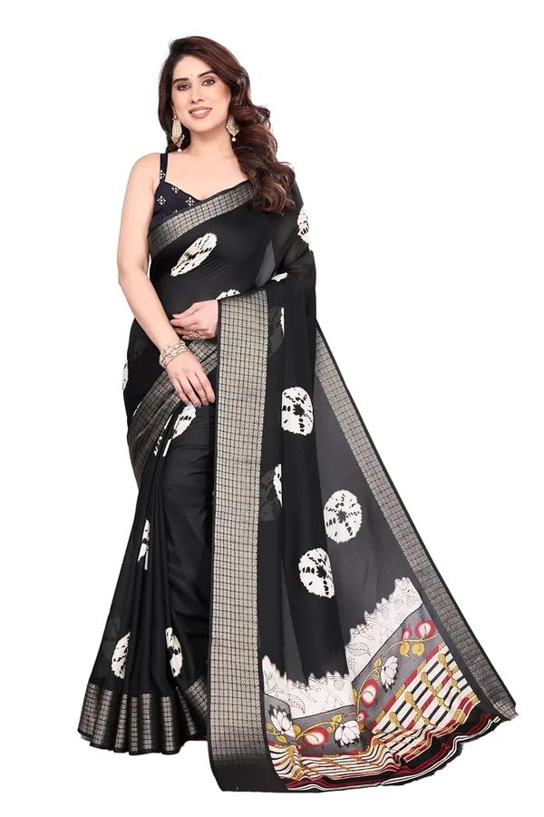 Black_Silk_Bandhani_Marshmallow_Saree_For_Women