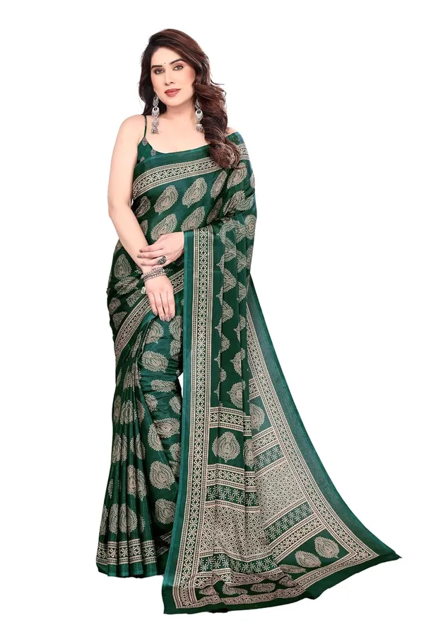 Bottle_Green_Polyester_Printed_Chiffon_Saree_For_Women