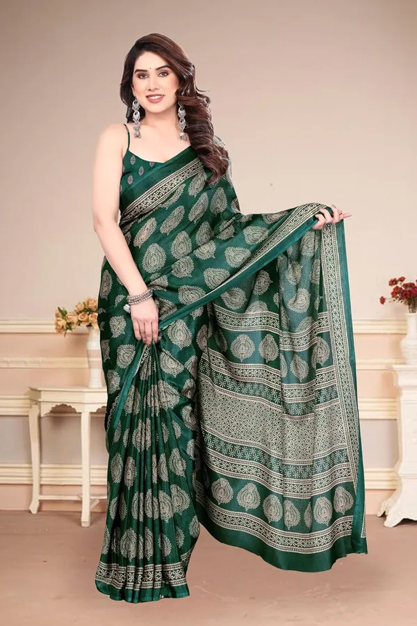 Bottle_Green_Polyester_Printed_Chiffon_Saree_For_Women