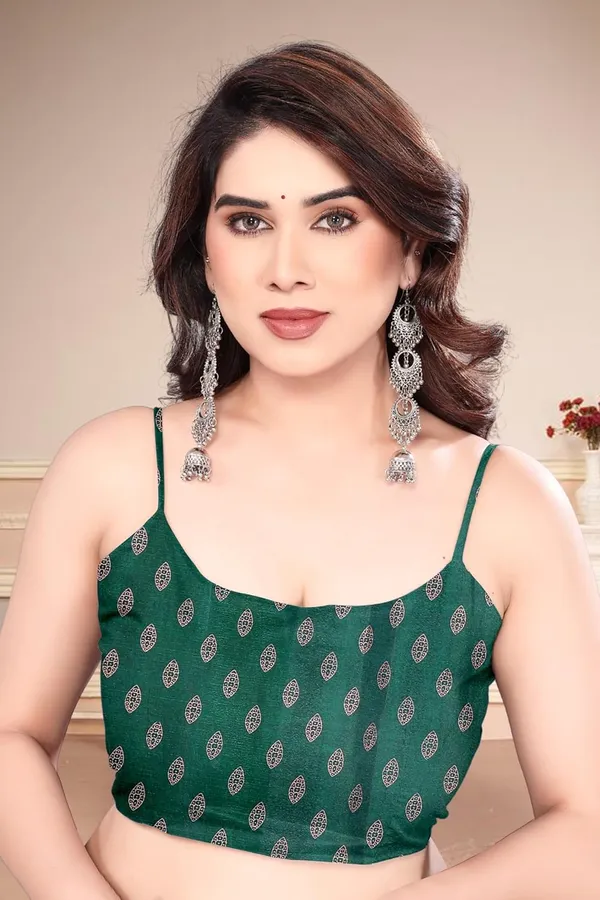 Bottle_Green_Polyester_Printed_Chiffon_Saree_For_Women
