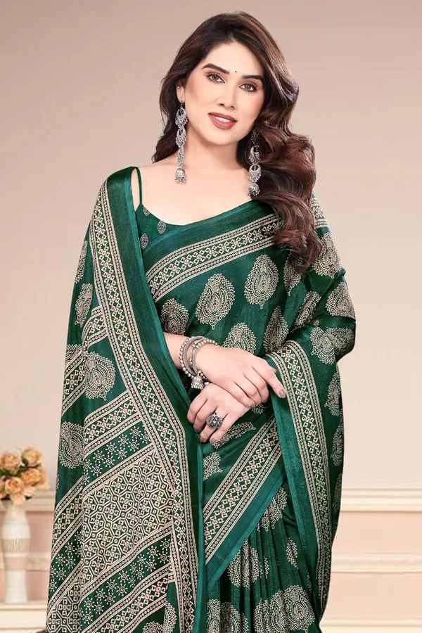 Bottle_Green_Polyester_Printed_Chiffon_Saree_For_Women