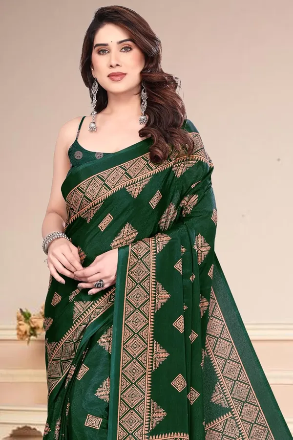 Bottle_Green_Polyester_Printed_Chiffon_Saree_For_Women
