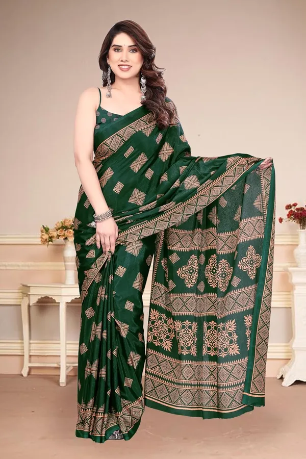 Bottle_Green_Polyester_Printed_Chiffon_Saree_For_Women