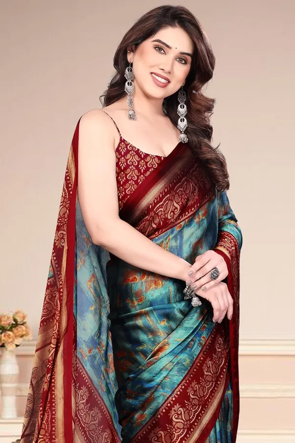 Teal_Blue_Polyester_Bandhani_Dola_Silk_Saree_For_Women