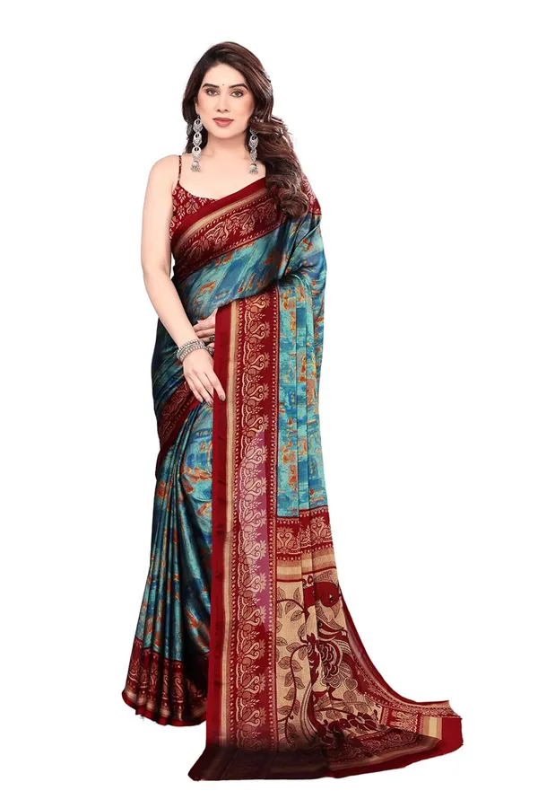 Teal_Blue_Polyester_Bandhani_Dola_Silk_Saree_For_Women