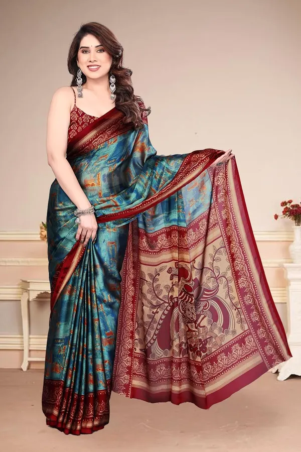 Teal_Blue_Polyester_Bandhani_Dola_Silk_Saree_For_Women