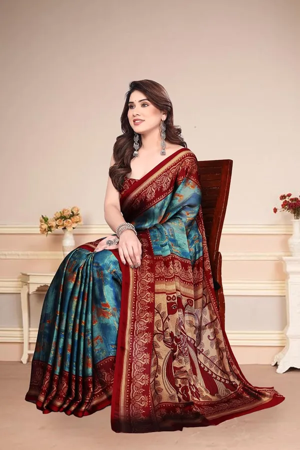 Teal_Blue_Polyester_Bandhani_Dola_Silk_Saree_For_Women