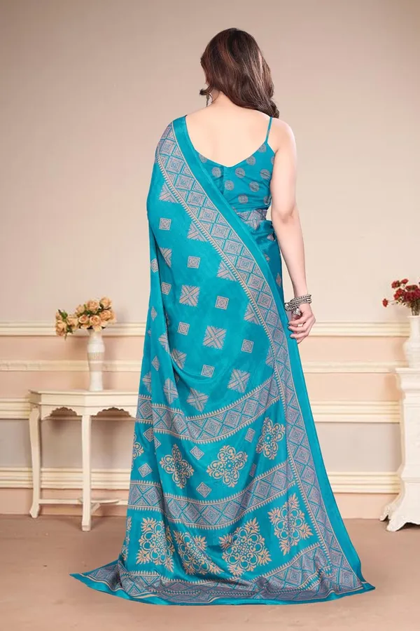 Turquoise_Blue_Polyester_Printed_Chiffon_Saree_For_Women