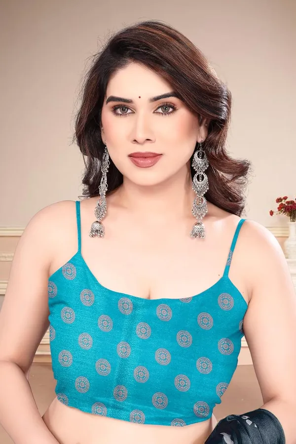 Turquoise_Blue_Polyester_Printed_Chiffon_Saree_For_Women