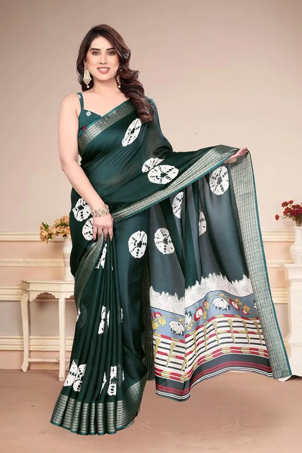 Bottle_Green_Silk_Bandhani_Marshmallow_Saree_For_Women
