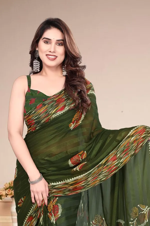 Mehendi_Polyester_Embellished_Georgette_Saree_For_Women