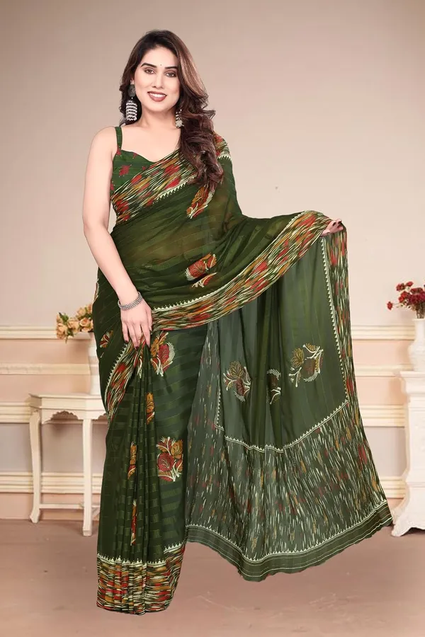 Mehendi_Polyester_Embellished_Georgette_Saree_For_Women
