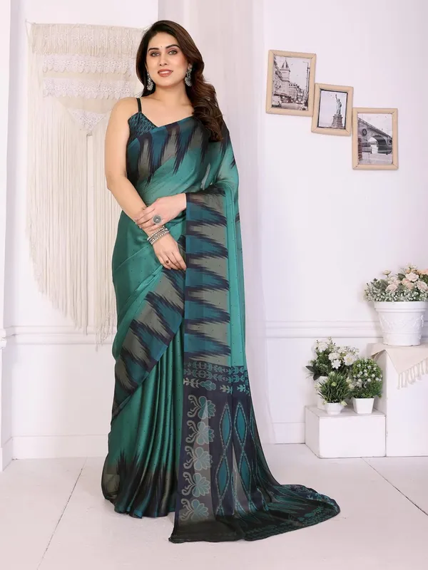 Teal_Polyester_Polka_Dot_Chiffon_Saree_For_Women