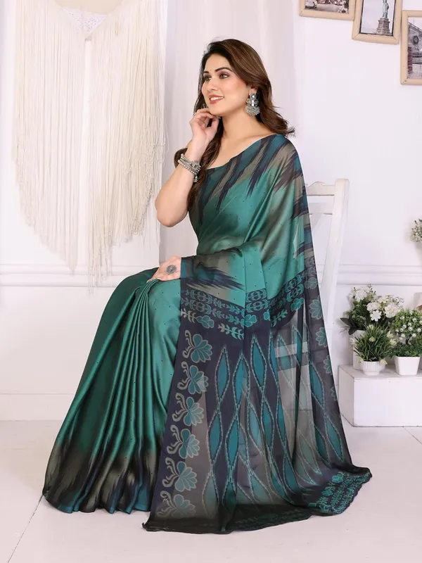 Teal_Polyester_Polka_Dot_Chiffon_Saree_For_Women