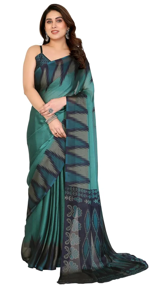 Teal_Polyester_Polka_Dot_Chiffon_Saree_For_Women