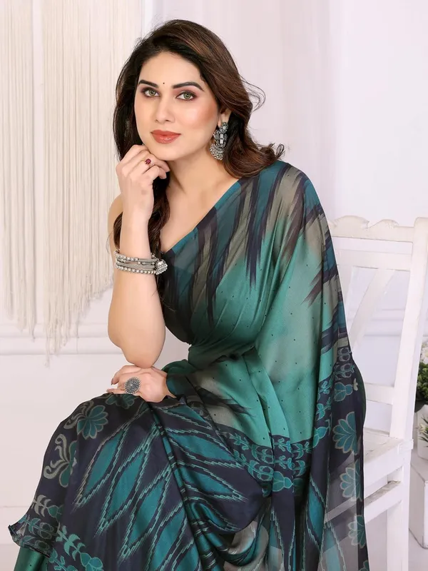 Teal_Polyester_Polka_Dot_Chiffon_Saree_For_Women